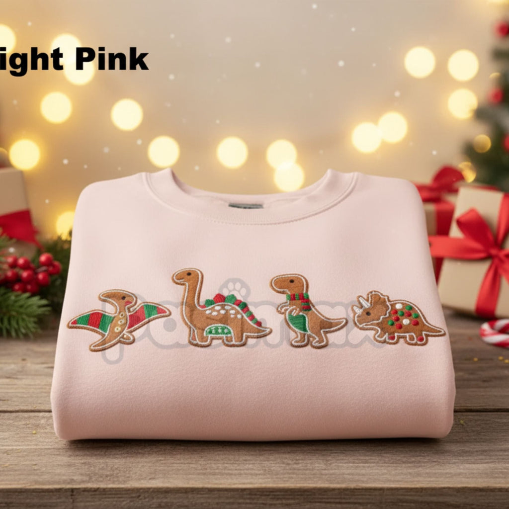 Gingerbread Dinosaur Christmas Embroidered Sweatshirt – Funny Holiday Crewneck