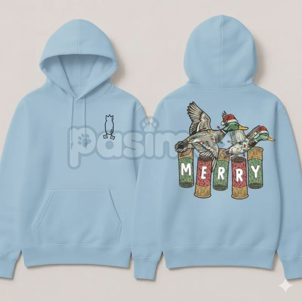 Merry Duck Hoodie – Funny Christmas Duck Graphic Pullover, Festive Holiday Humor Apparel, Unisex