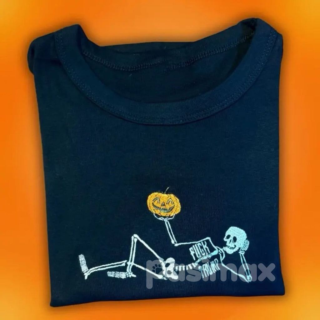 Pumpkin Spice and Political Spite – Embroidered Unisex Top, Funny Fall T-Shirt for Political Humor & Autumn Lovers