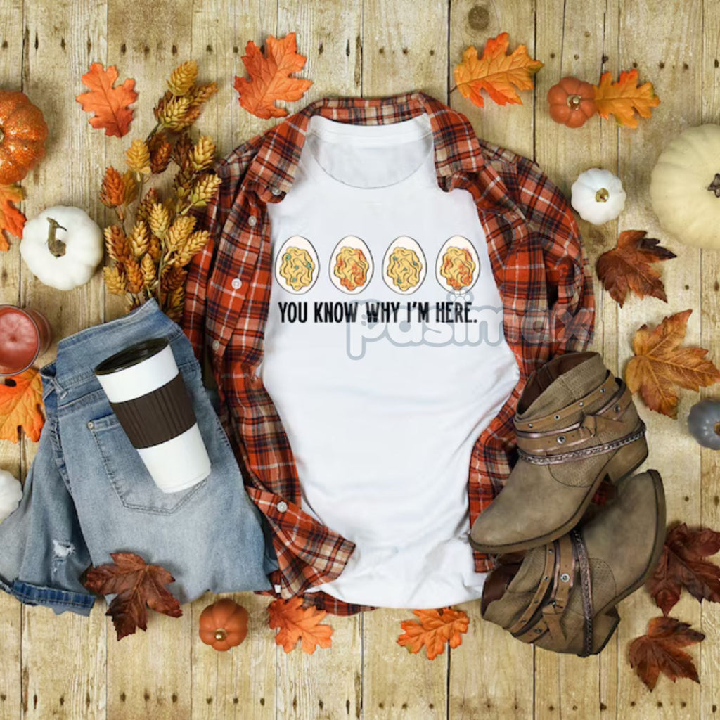 "You Know Why I'm Here" Deviled Eggs T-Shirt - Funny Thanksgiving Shirt, Deviled Egg Lover Tee