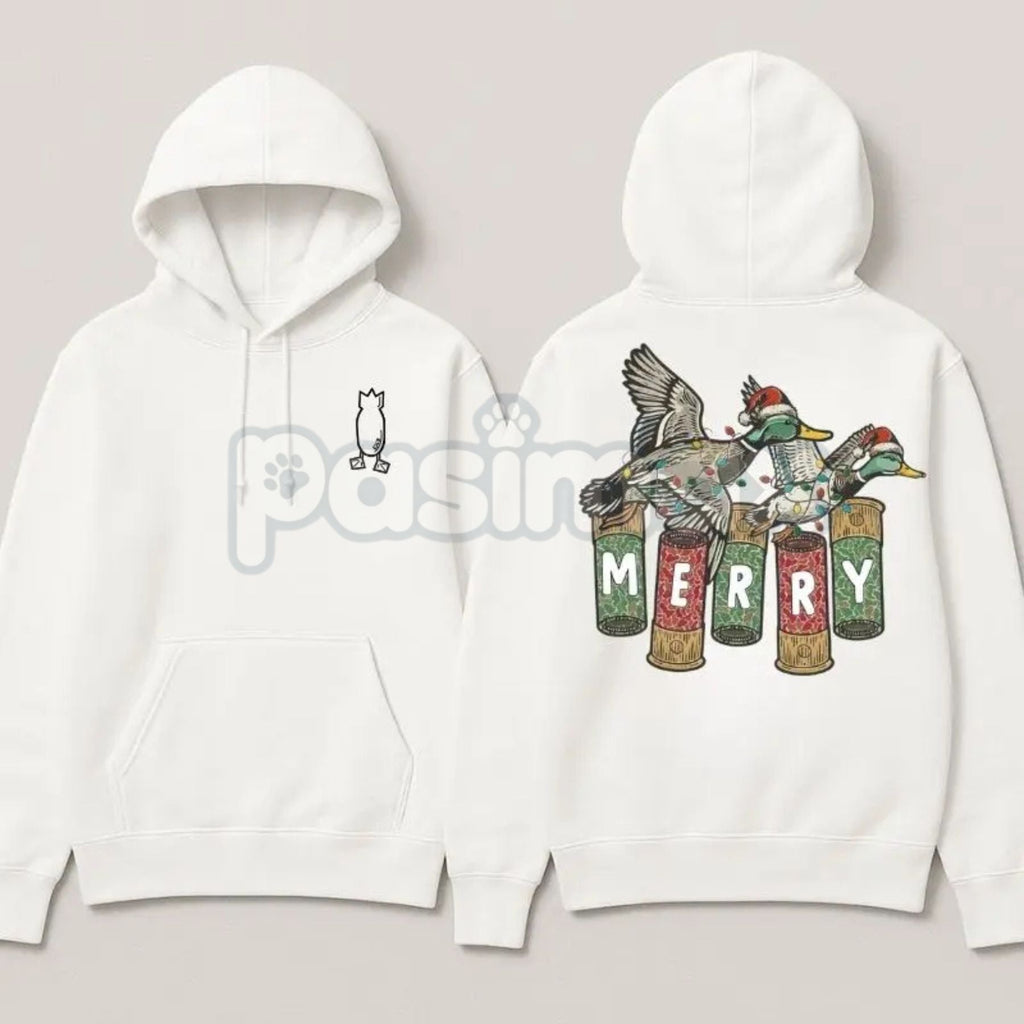 Merry Duck Hoodie – Funny Christmas Duck Graphic Pullover, Festive Holiday Humor Apparel, Unisex