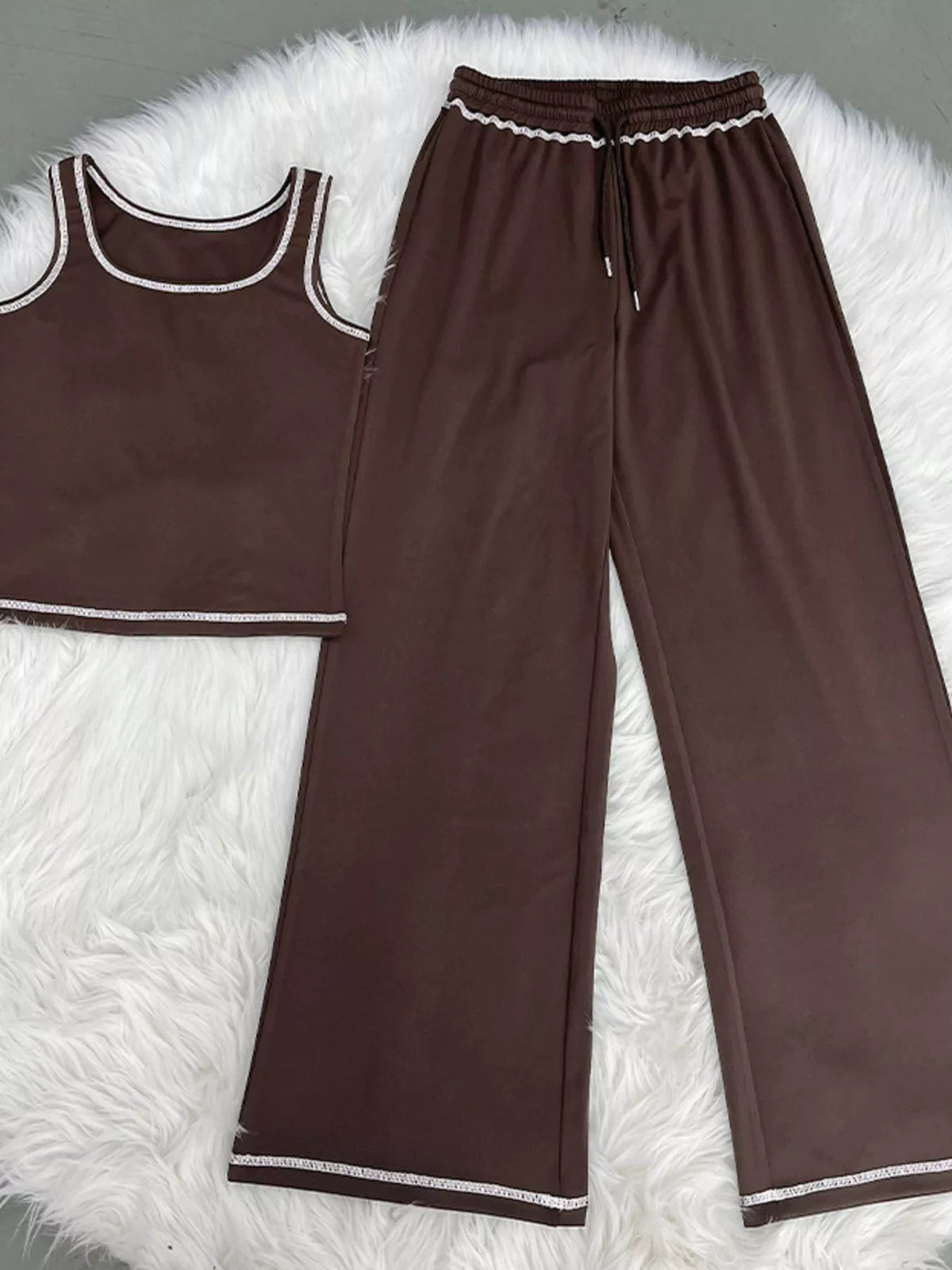 Scoop Neck Tank Top and Drawstring Pants Set