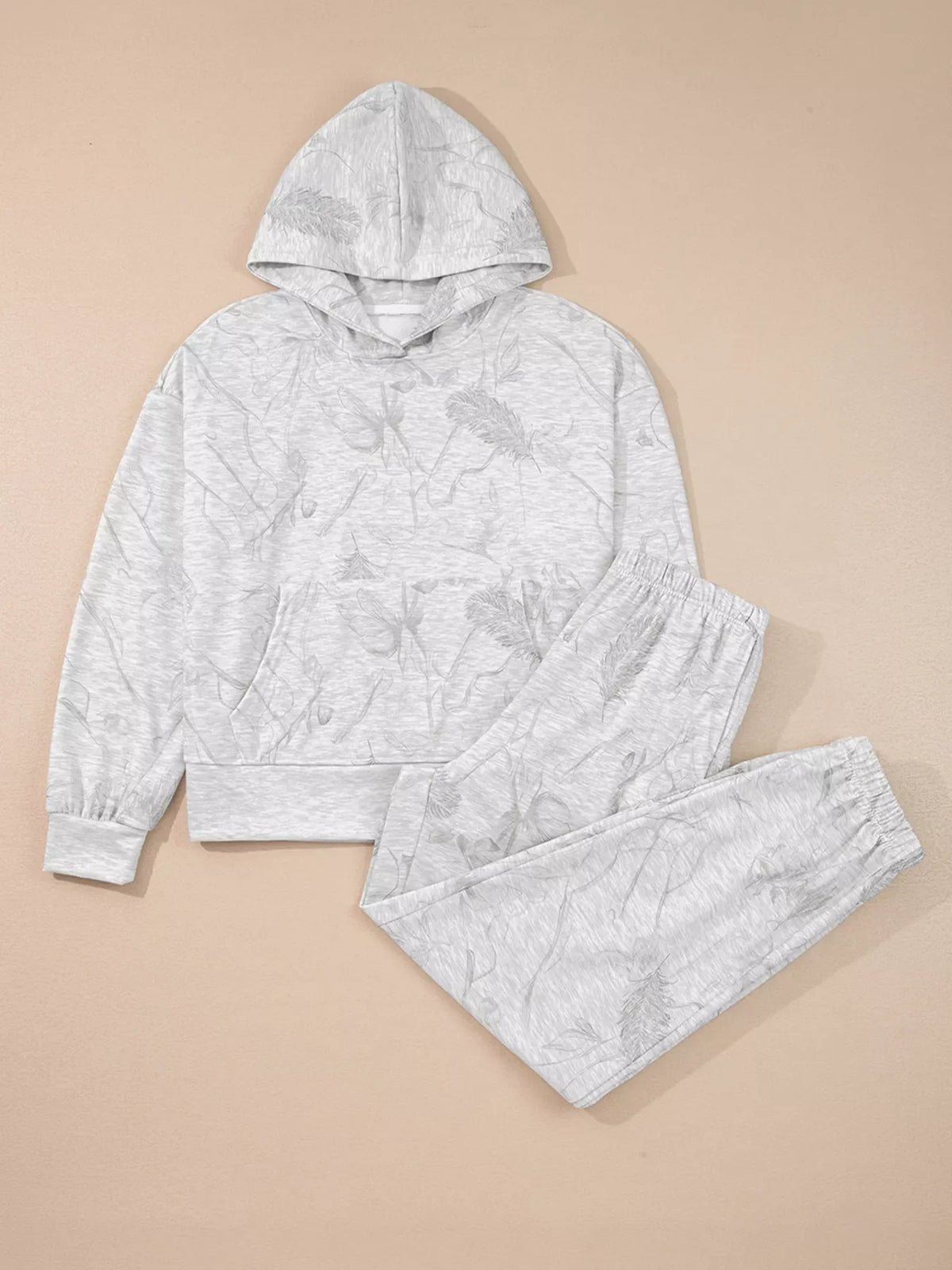Marbled Print Loose Drop Sleeve Hoodie and Elastic Waistband Pants Set