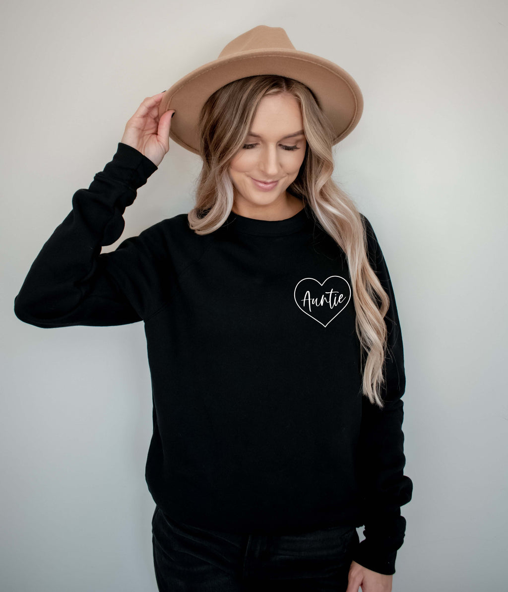 Auntie Heart Around Drop Shoulder Sponge Fleece Crewneck Sweatshirt