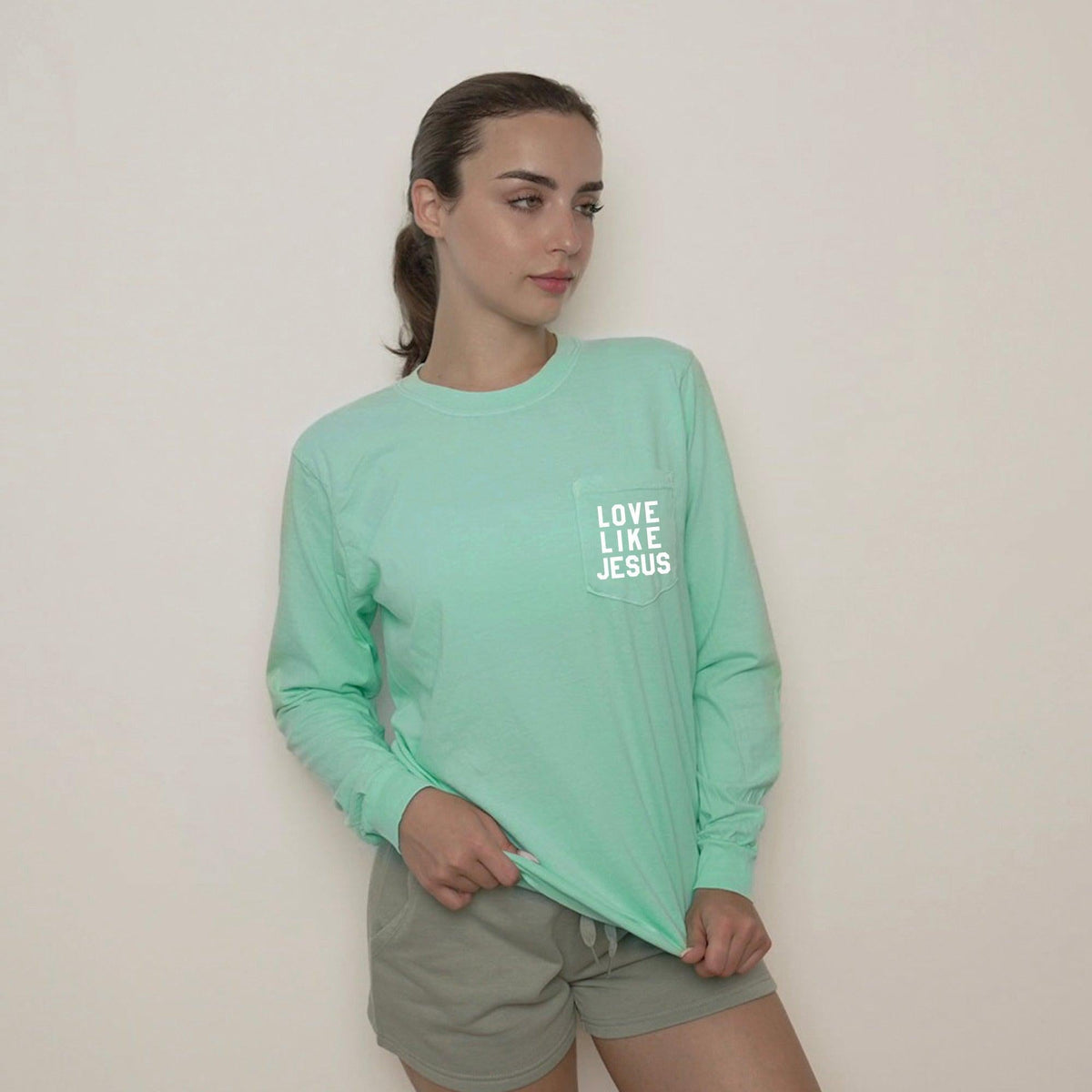 Christian Love Like Jesus Bible Pocket Comfort Colors Long Sleeve Shirt