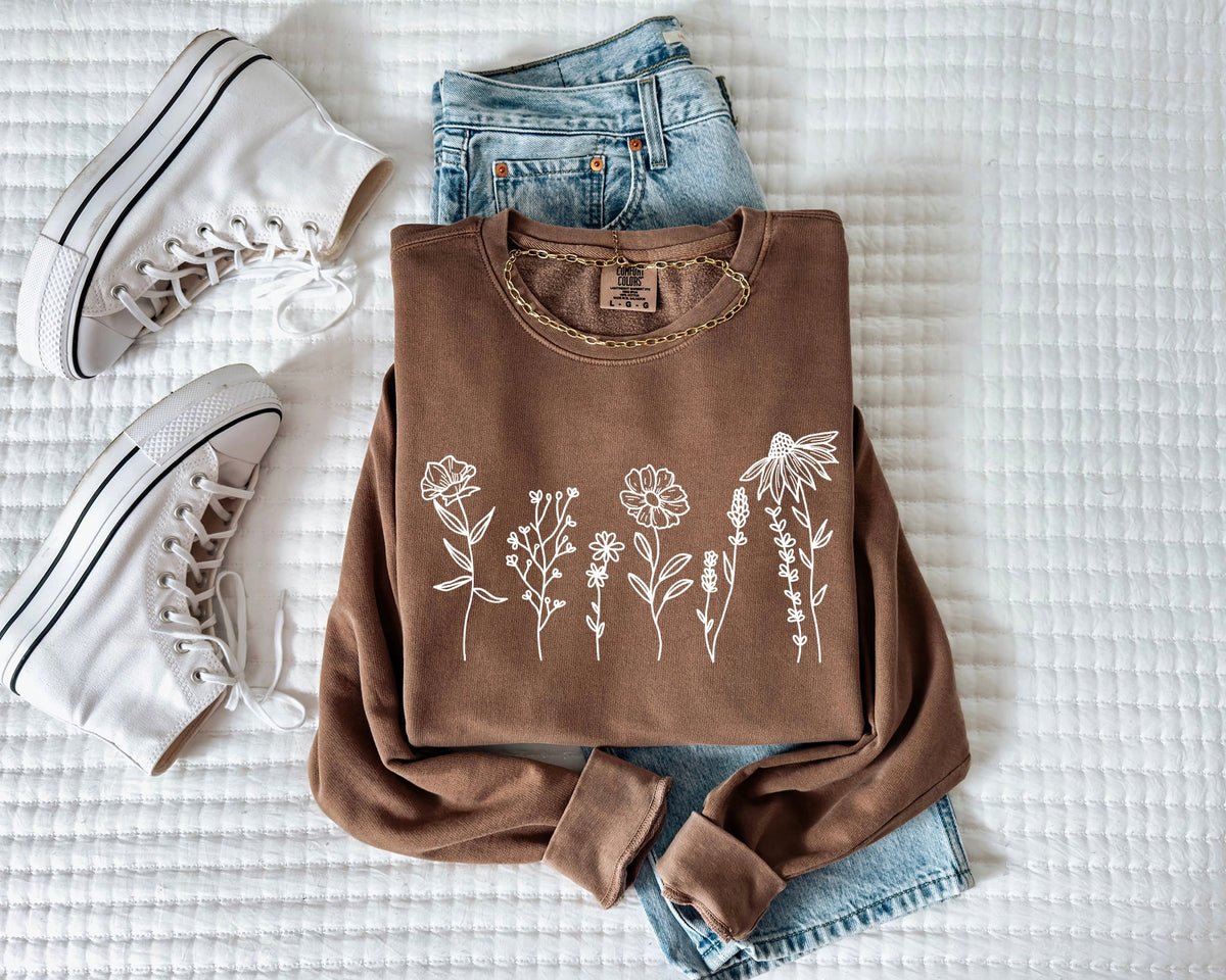 Wildflowers Botanical Garment Dyed Comfort Colors Sweatshirt