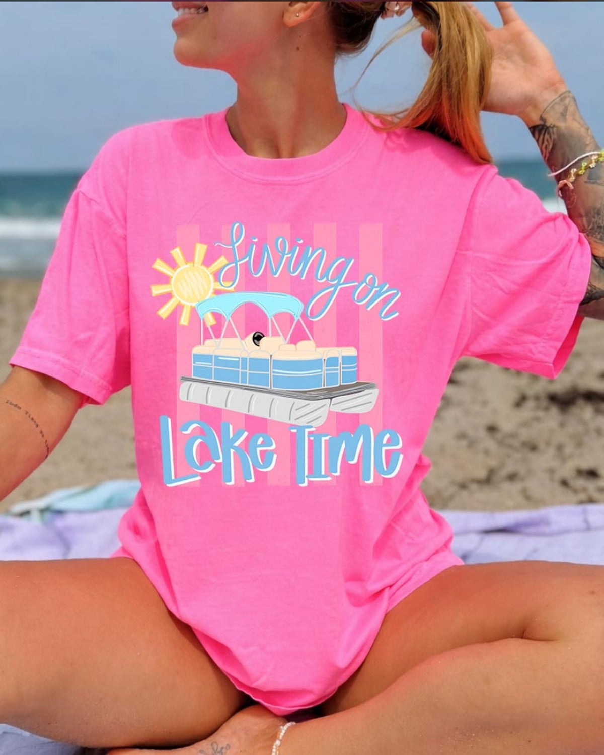 Living on Lake Time Pontoon Tee | Comfort Colors | Everyday Customs Co.