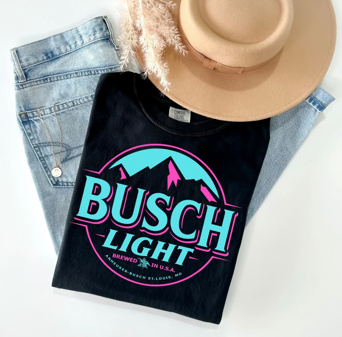 Busch Light Neon Vintage Print Graphic Tee | Comfort Colors | Everyday Customs Co.