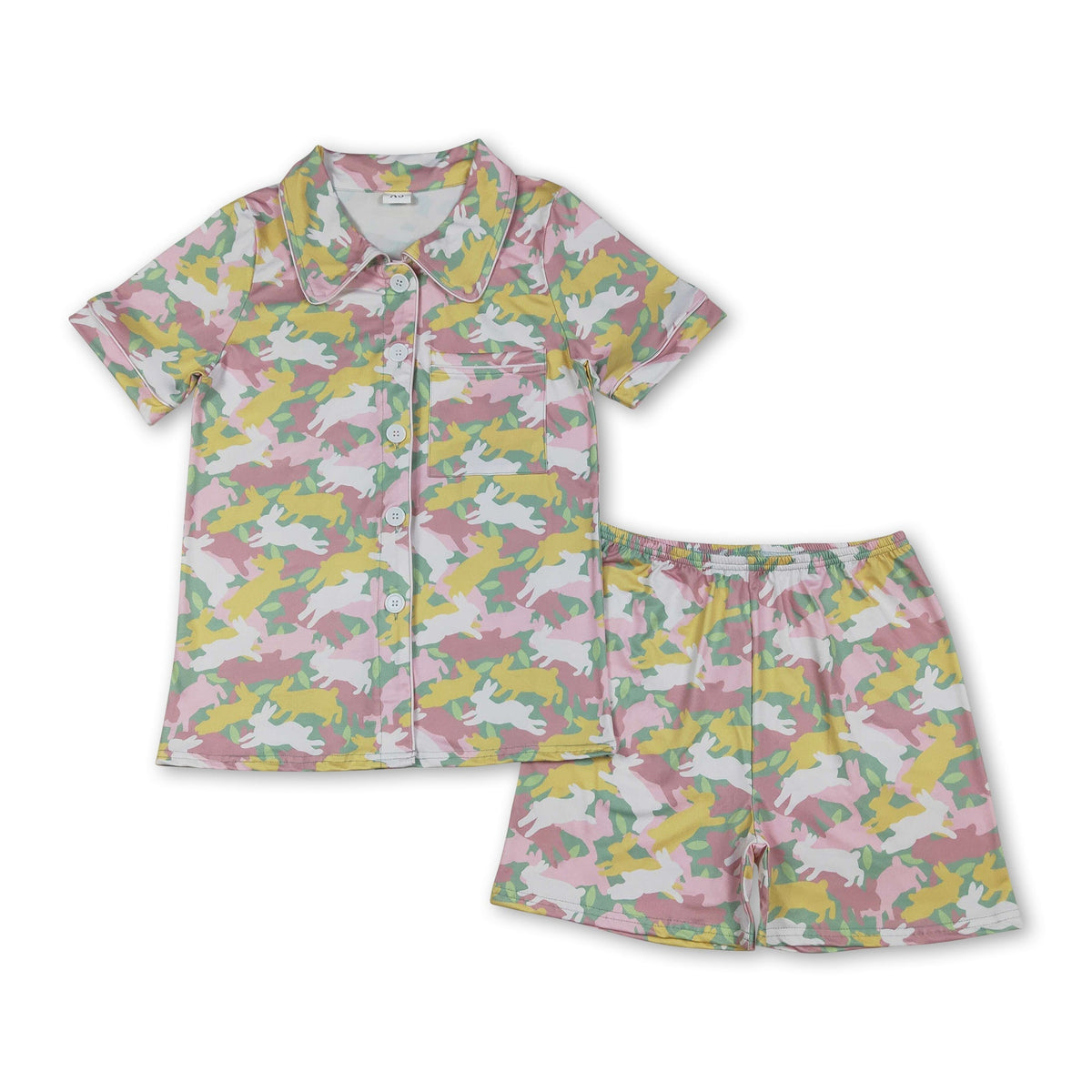 Short sleeves rabbit camo adult women Easter button down pjs