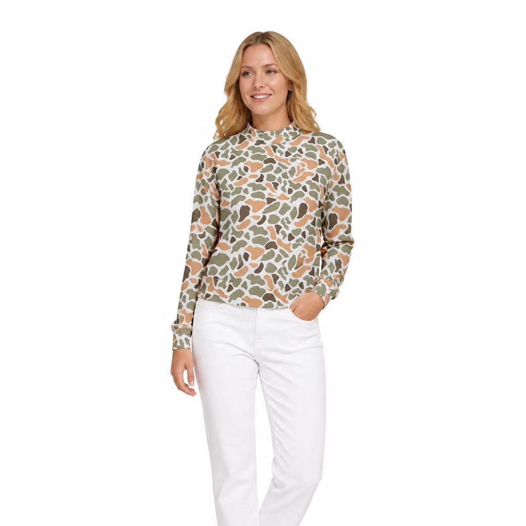 Long sleeves green camo adult women active top