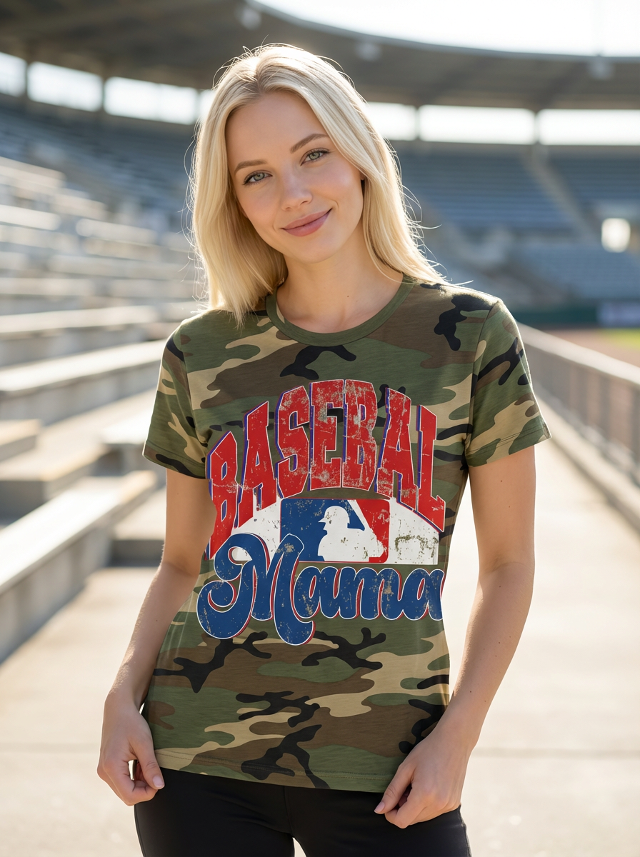 Baseball Mama Camo Tee - Crafted for Game Day Comfort | Everyday Customs Co.