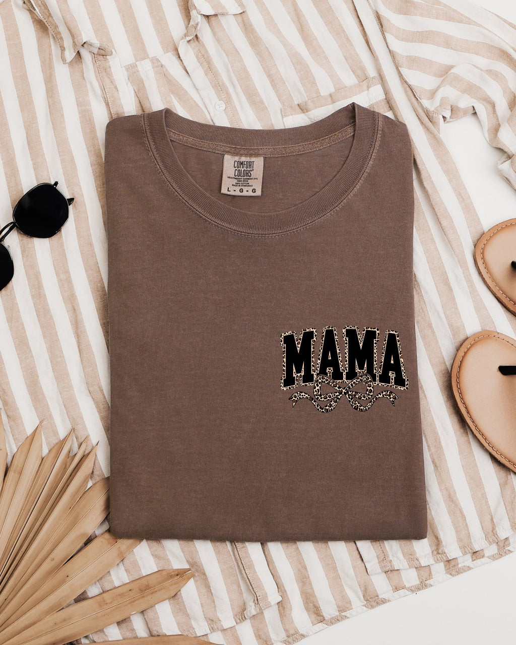 Mama Leopard Ribbon Comfort Colors T Shirt (Left Chest)