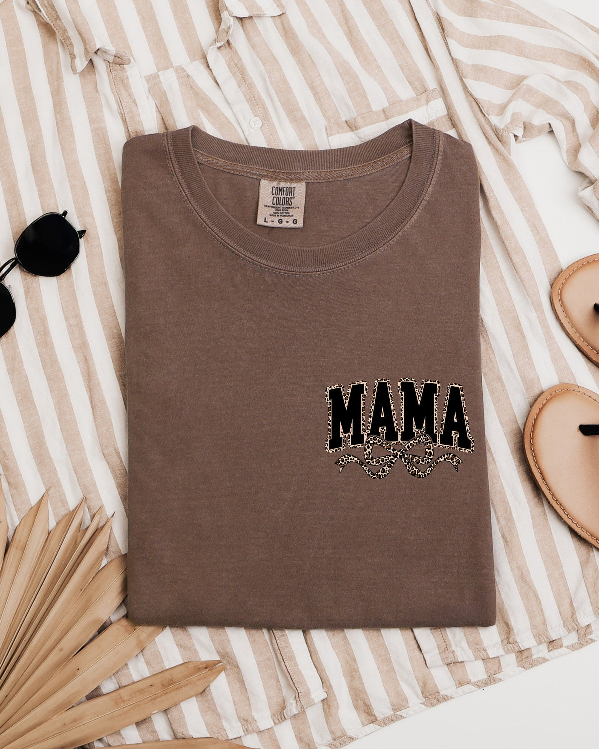 Mama Leopard Ribbon Comfort Colors T Shirt (Left Chest)