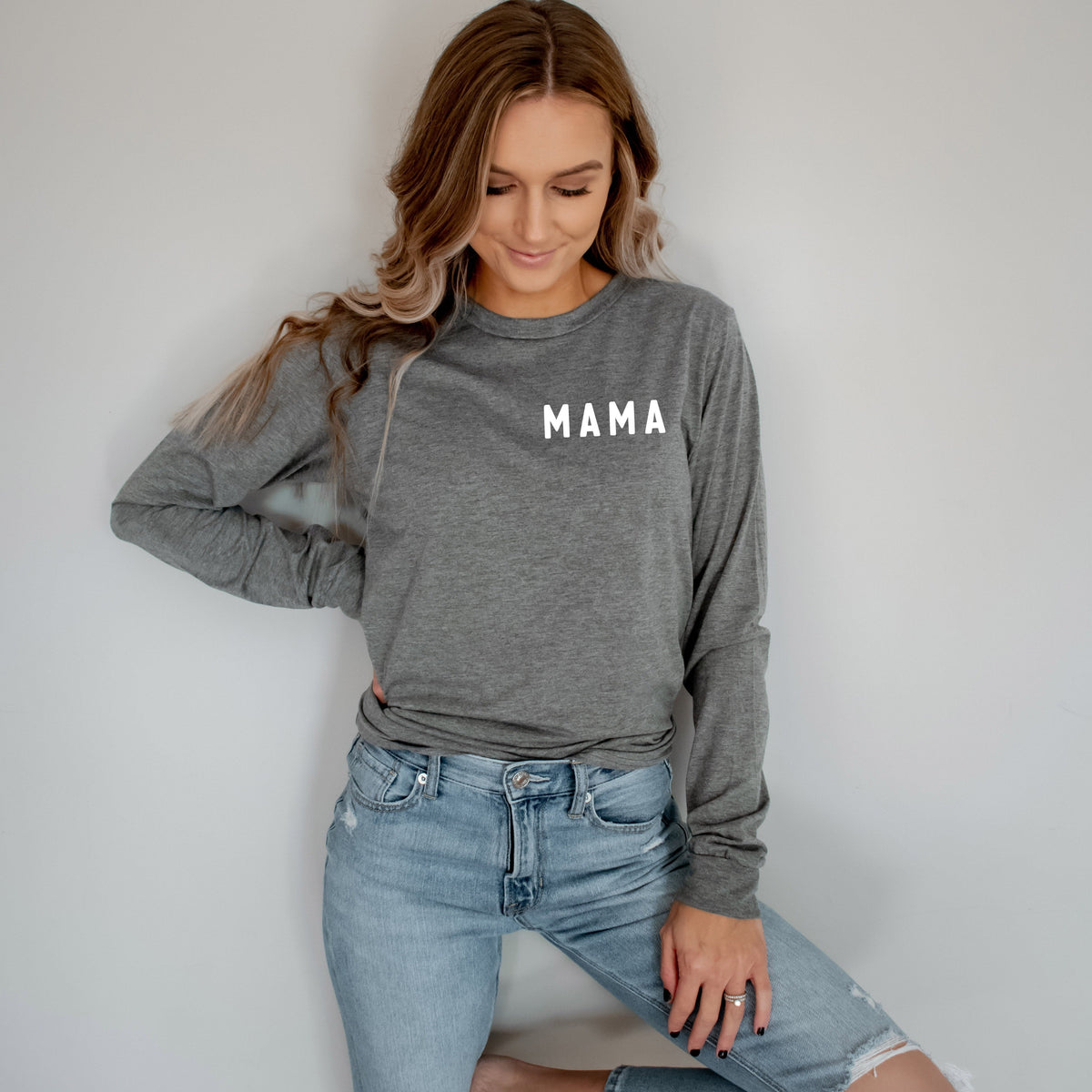 Mama Long Sleeve Tshirt | Mom long sleeve shirt (Rounded font corner)