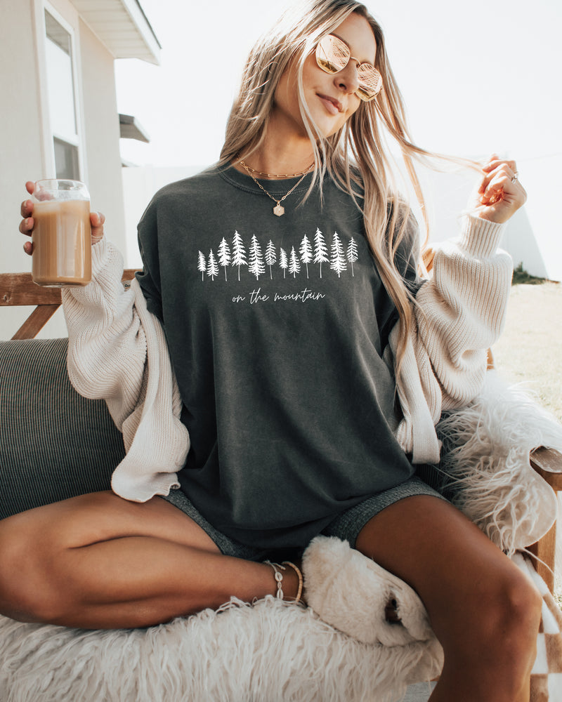 On the mountain Tree Botanical Plant Nature Camping Adventure Garment Dyed T Shirt