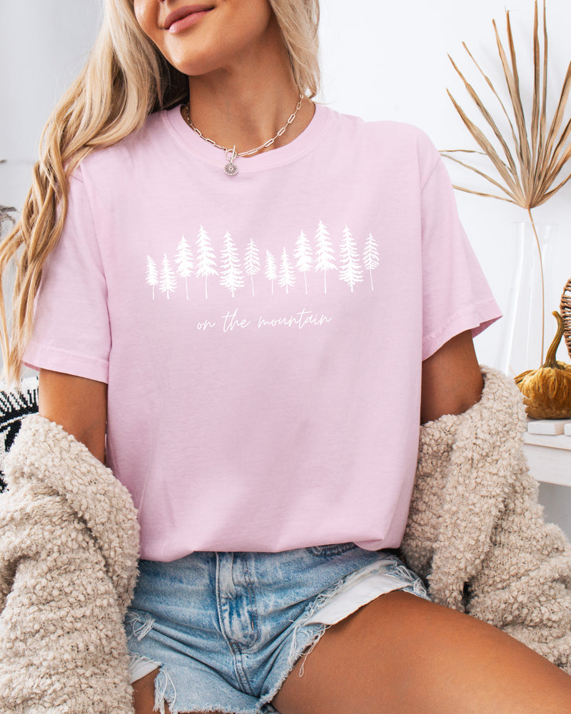 On the mountain Tree Botanical Plant Nature Camping Adventure Garment Dyed T Shirt