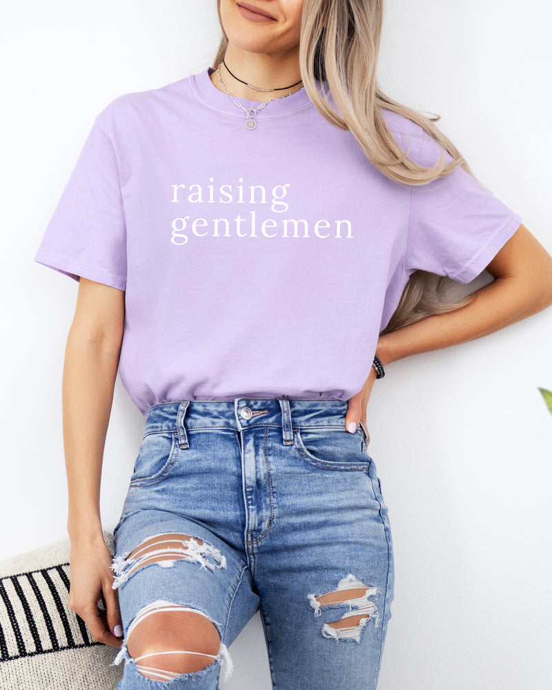 Raising Gentlemen Boy mom Garment Dyed T Shirt (serif)