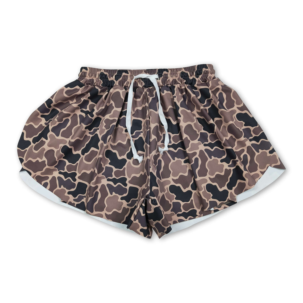Brown camo adult women summer active shorts