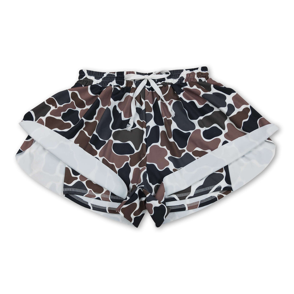 Brown camo adult women summer active shorts
