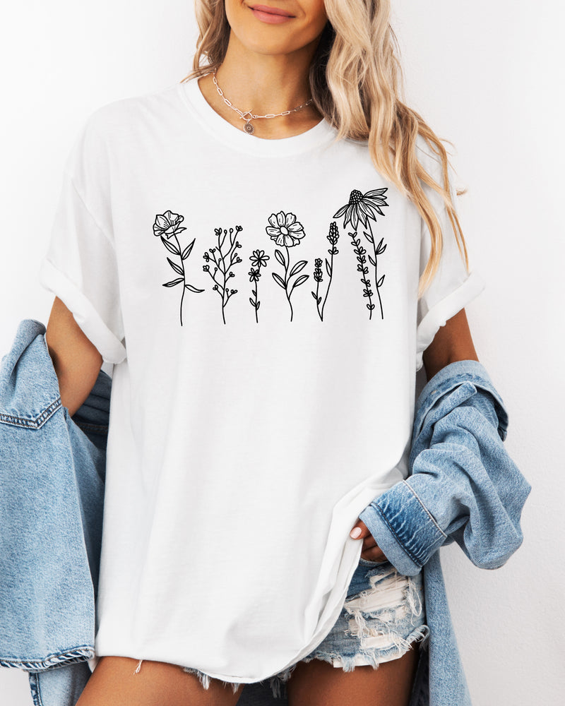 Wildflowers Botanical Plant Nature Garment Dyed T Shirt