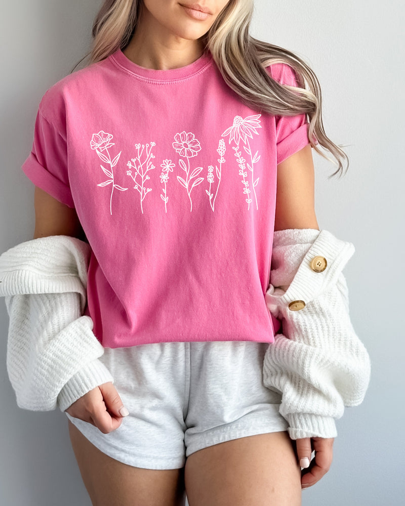 Wildflowers Botanical Plant Nature Garment Dyed T Shirt