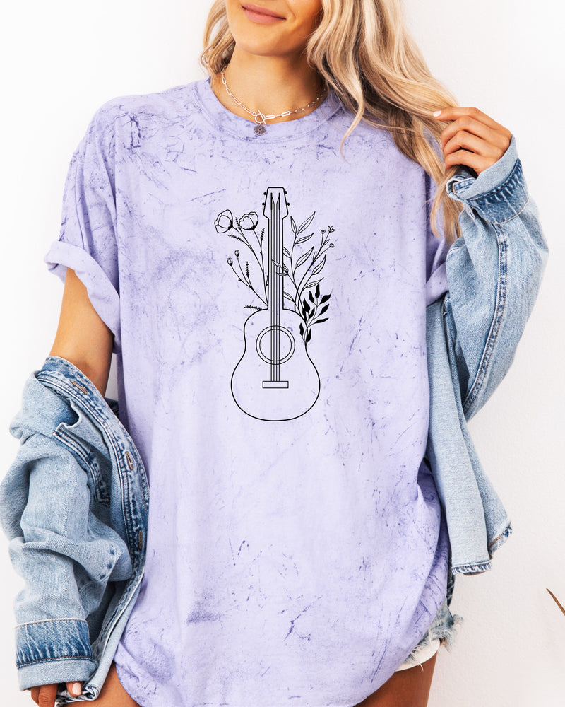 Wildflowers and Guitar Music Nature botanical Garment Dyed T Shirt
