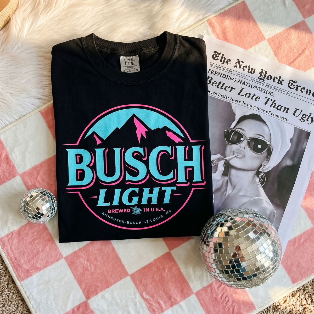 Busch Light Neon Vintage Print Graphic Tee | Comfort Colors | Everyday Customs Co.