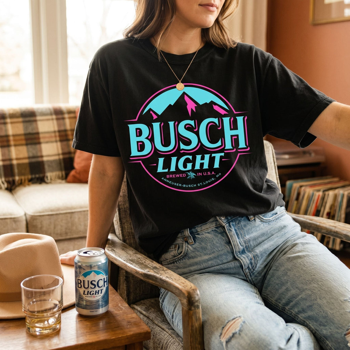 Busch Light Neon Vintage Print Graphic Tee | Comfort Colors | Everyday Customs Co.