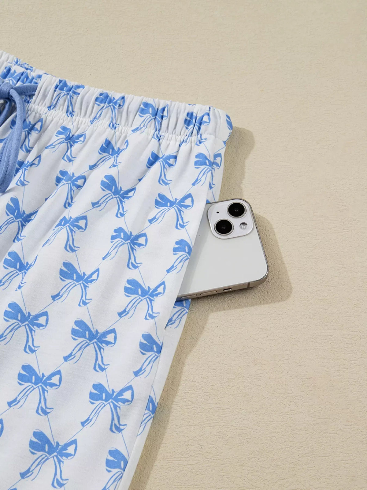 Bow Print Long Sleeve Shirt and Pants Pajama Set