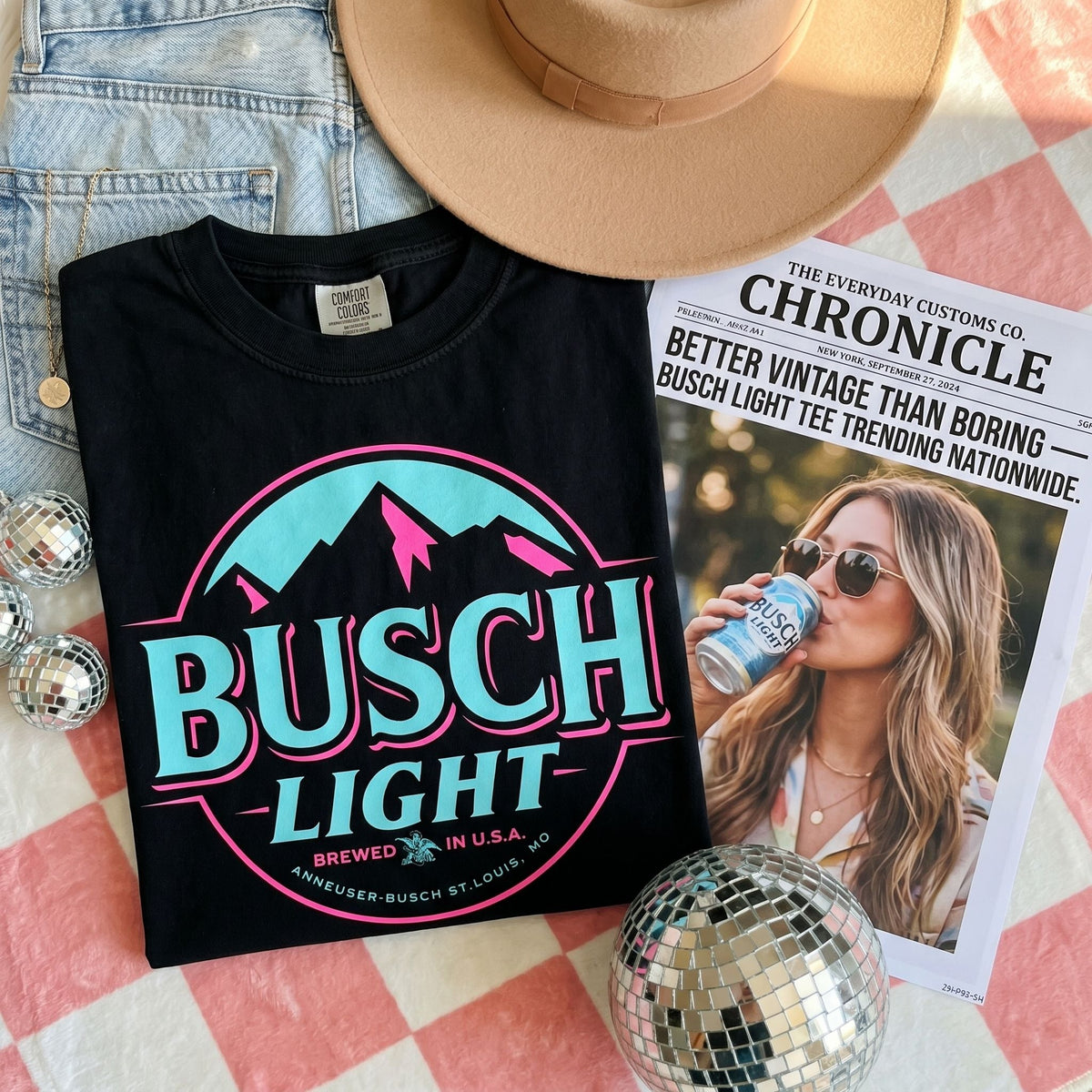 Busch Light Neon Vintage Print Graphic Tee | Comfort Colors | Everyday Customs Co.