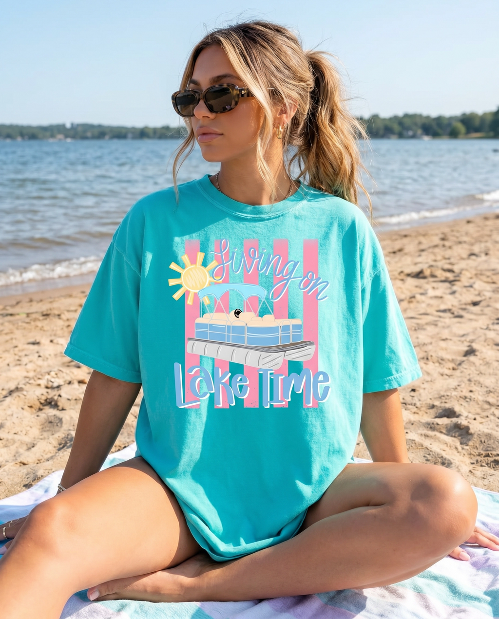 Living on Lake Time Pontoon Tee | Comfort Colors | Everyday Customs Co.