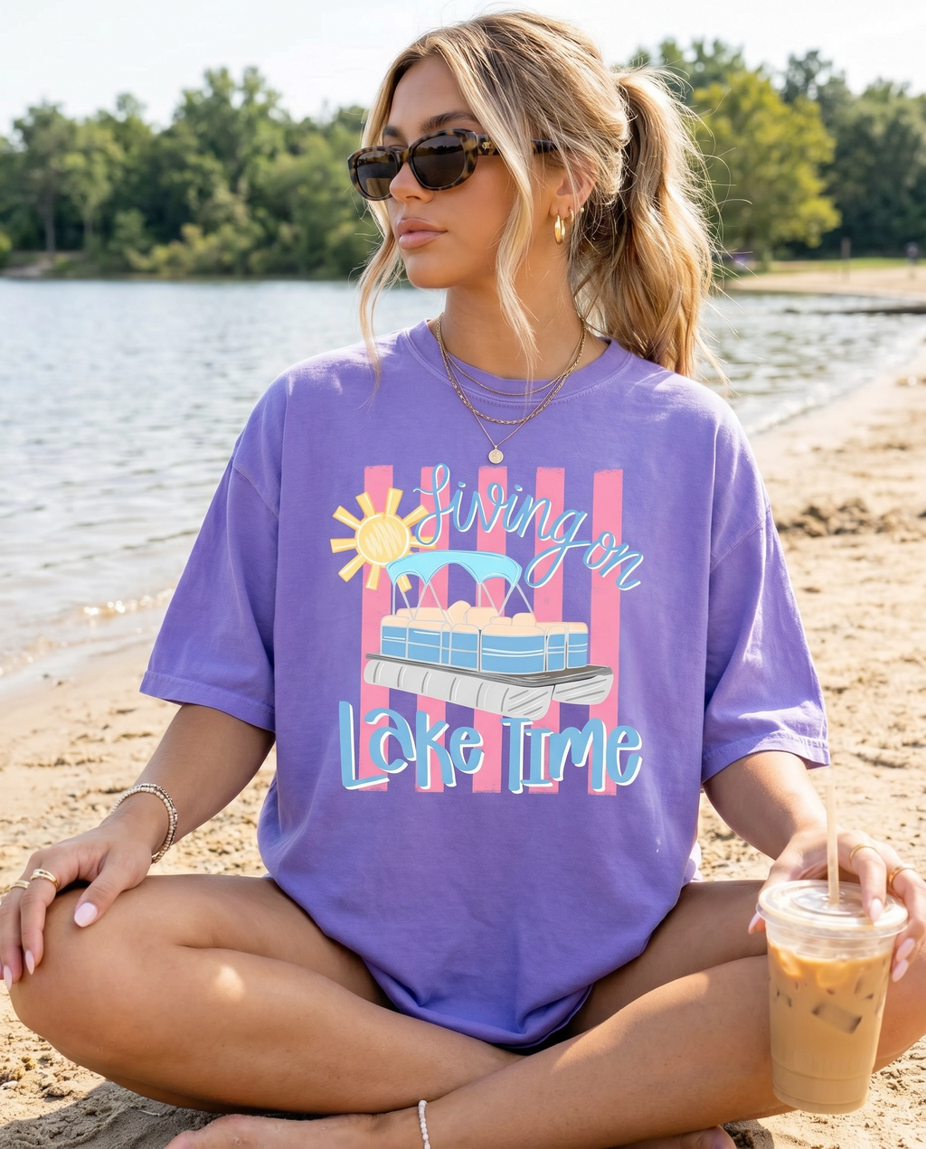 Living on Lake Time Pontoon Tee | Comfort Colors | Everyday Customs Co.