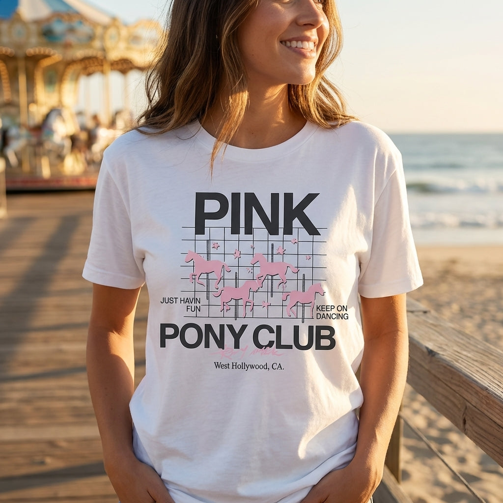 Pink Pony Club Graphic Tee - Retro Carousel Cotton Unisex | Everyday Customs Co