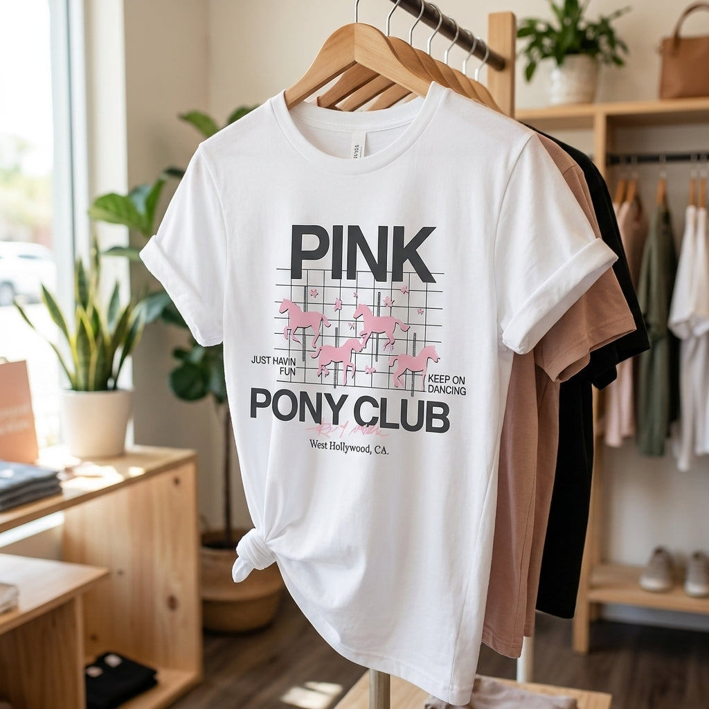 Pink Pony Club Graphic Tee - Retro Carousel Cotton Unisex | Everyday Customs Co