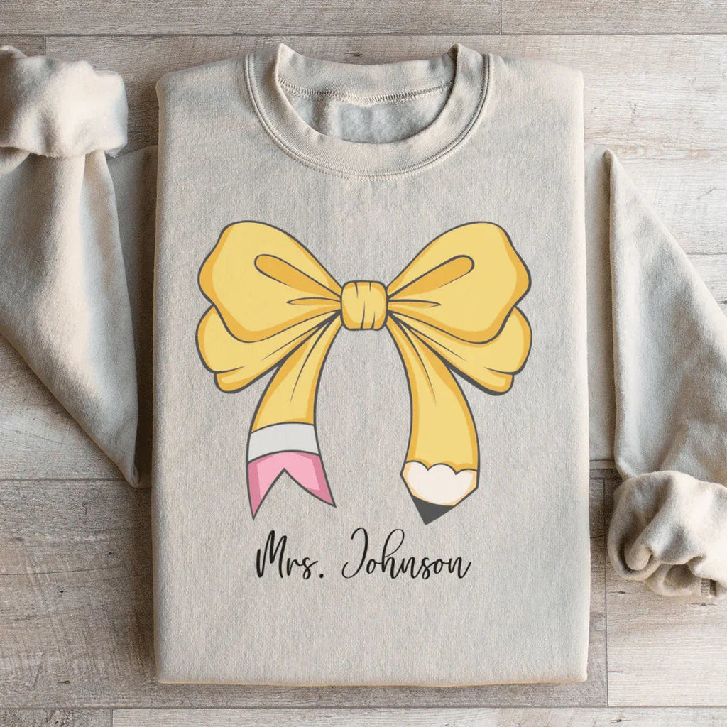 Teacher Personalized Bow Pencil Sweatshirt – Coquette Educator Pullover
