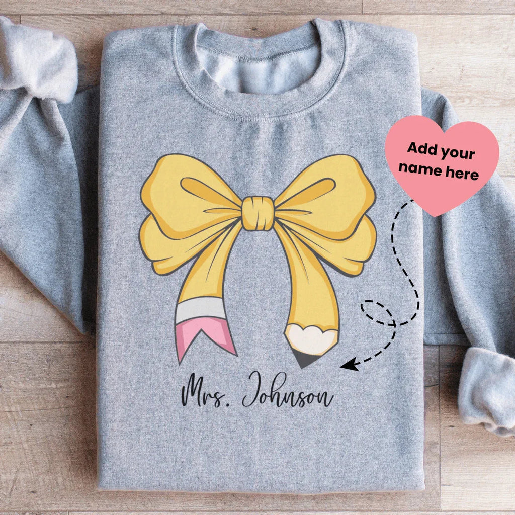 Teacher Personalized Bow Pencil Sweatshirt – Coquette Educator Pullover